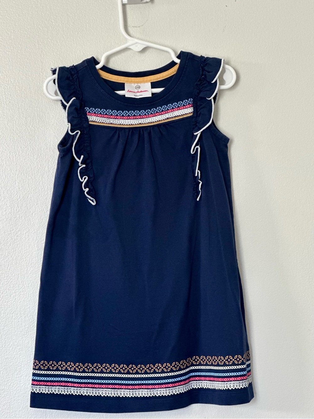 Hanna Andersson Girls Navy Ruffle Dress Size 100 3-4Y Like New